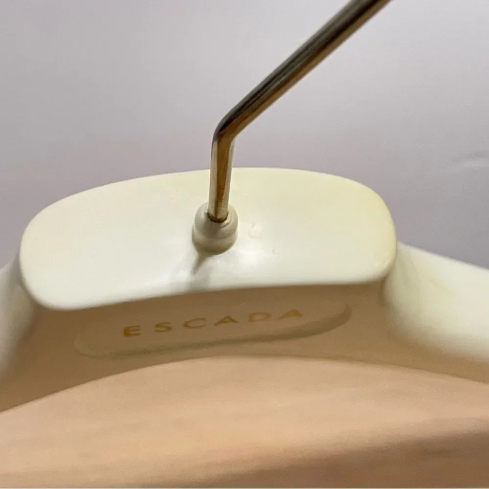 Escada Ivory Plastic Garment Coat Hanger Velvet-Like Non-Slip Fabric Gold Logo